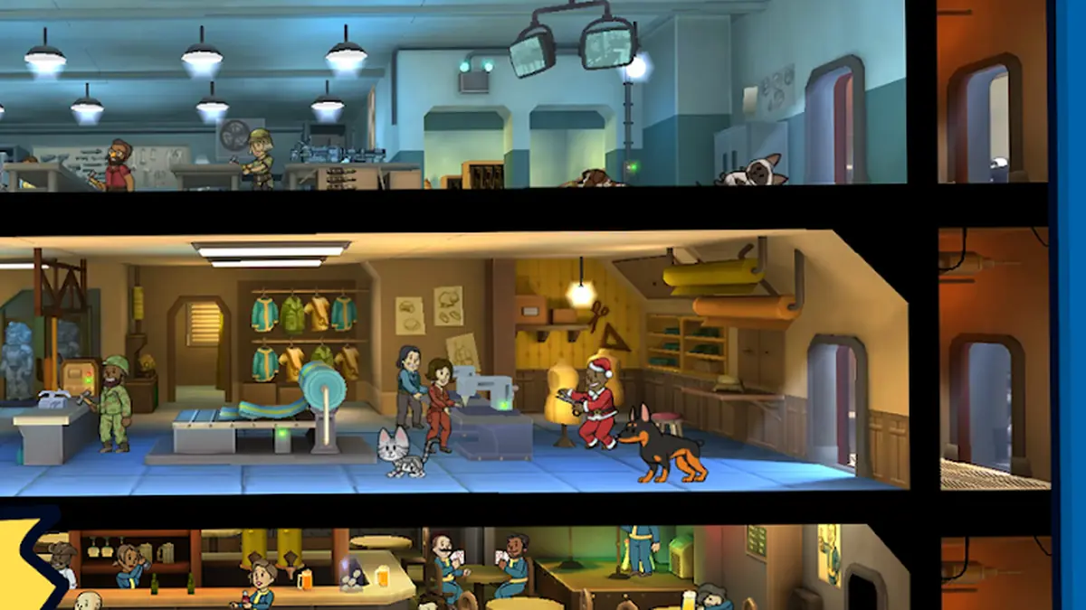 Detail obytného a dílenského patra ve Fallout Shelter