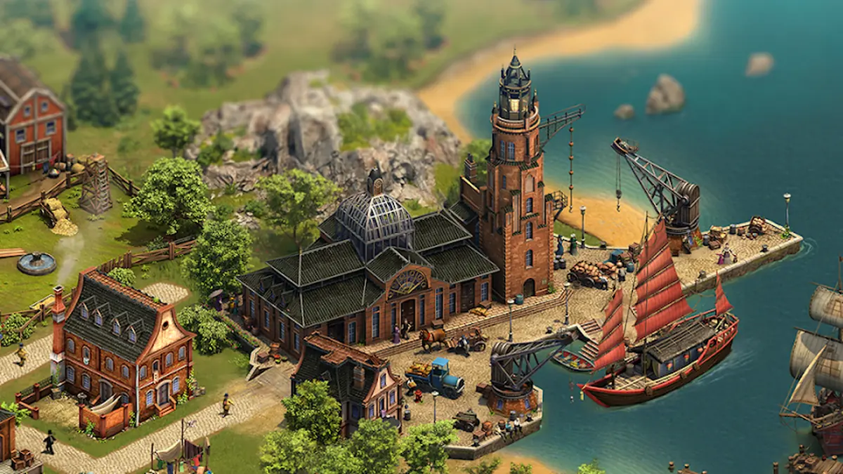 Přístavní město v rané epoše hry Forge of Empires